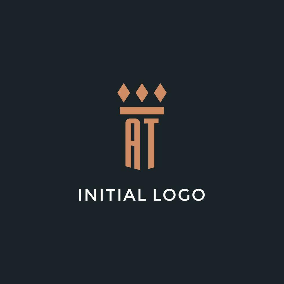 AT logo initial with pillar icon design, luxury monogram style logo for law firm and attorney vector