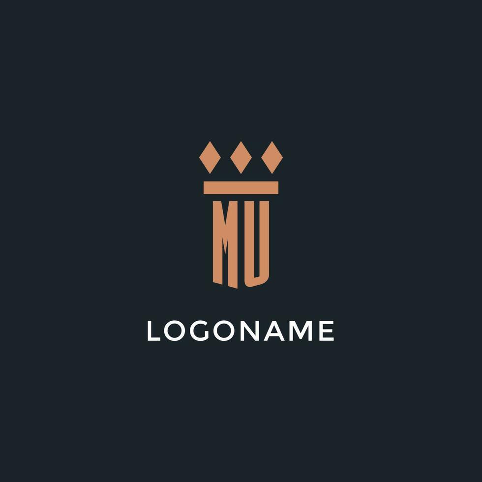 MU logo initial with pillar icon design, luxury monogram style logo for law firm and attorney vector