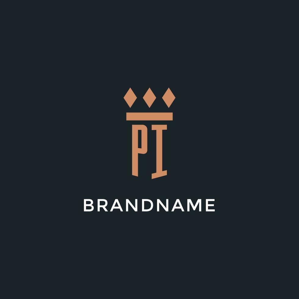 PI logo initial with pillar icon design, luxury monogram style logo for law firm and attorney vector