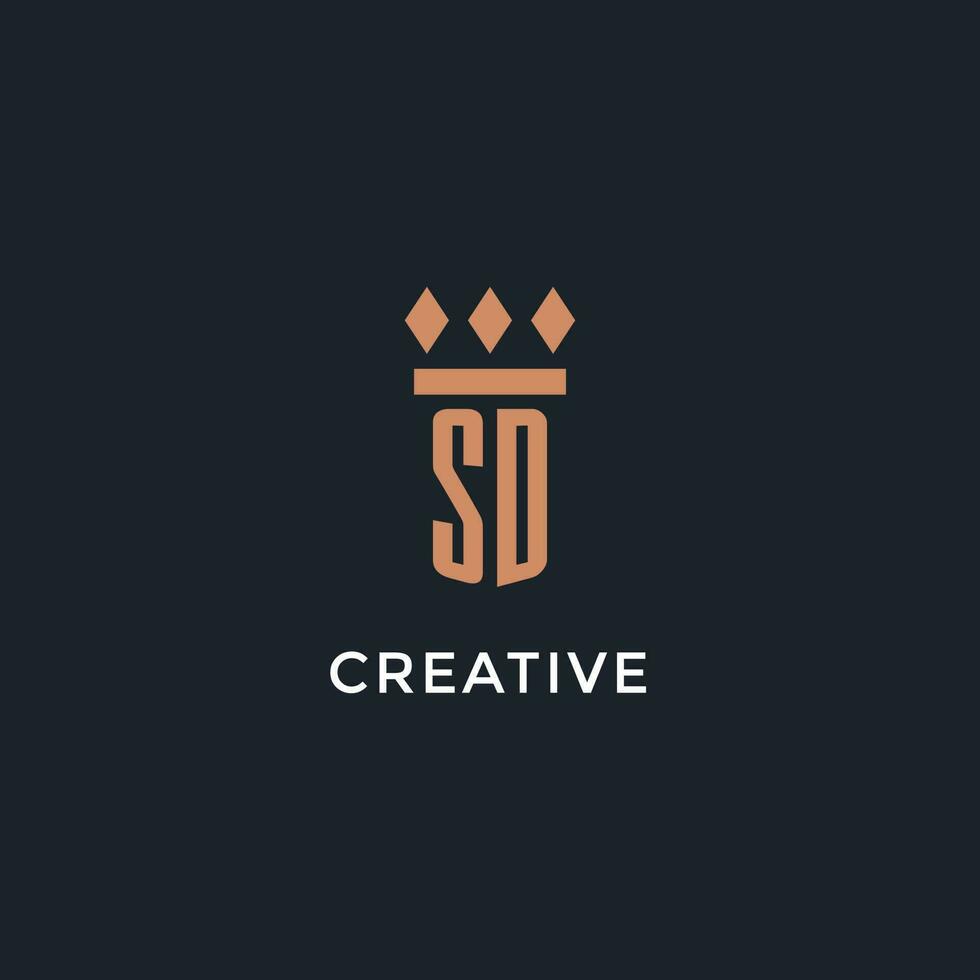 SD logo initial with pillar icon design, luxury monogram style logo for law firm and attorney vector