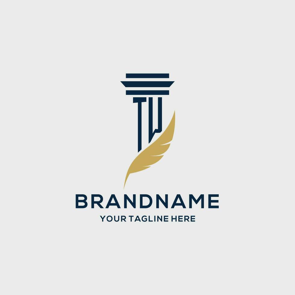 TW monogram initial logo with pillar and feather design vector