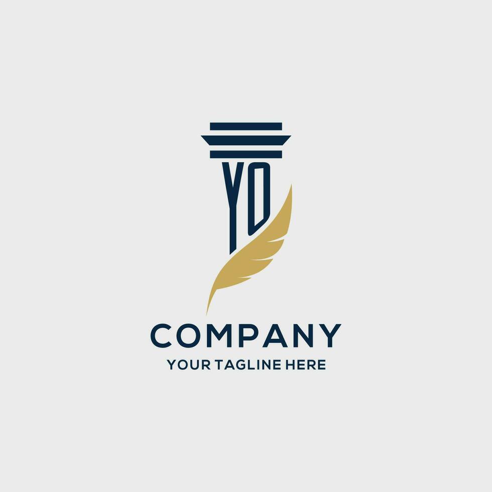 YO monogram initial logo with pillar and feather design vector