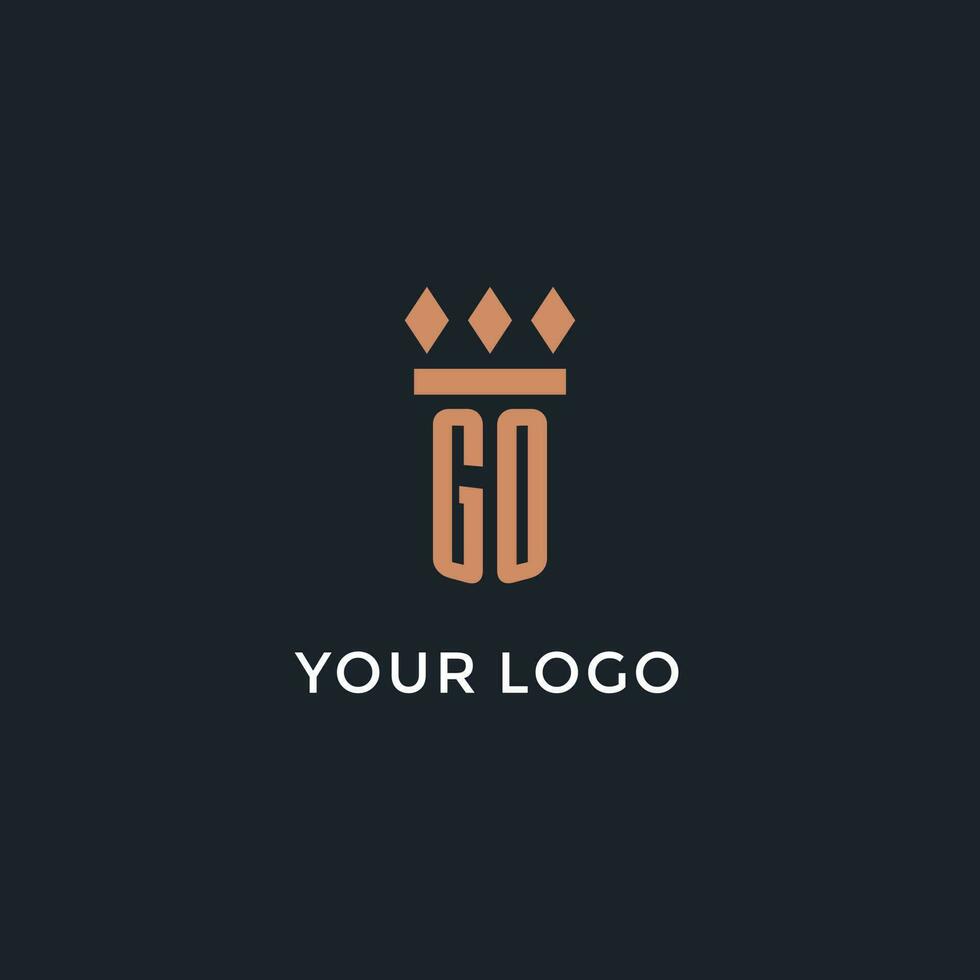GO logo initial with pillar icon design, luxury monogram style logo for law firm and attorney vector
