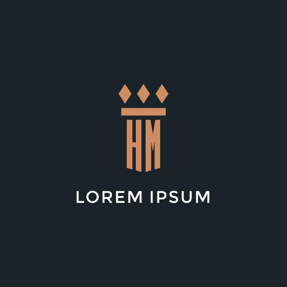 HM logo initial with pillar icon design, luxury monogram style logo for law firm and attorney vector