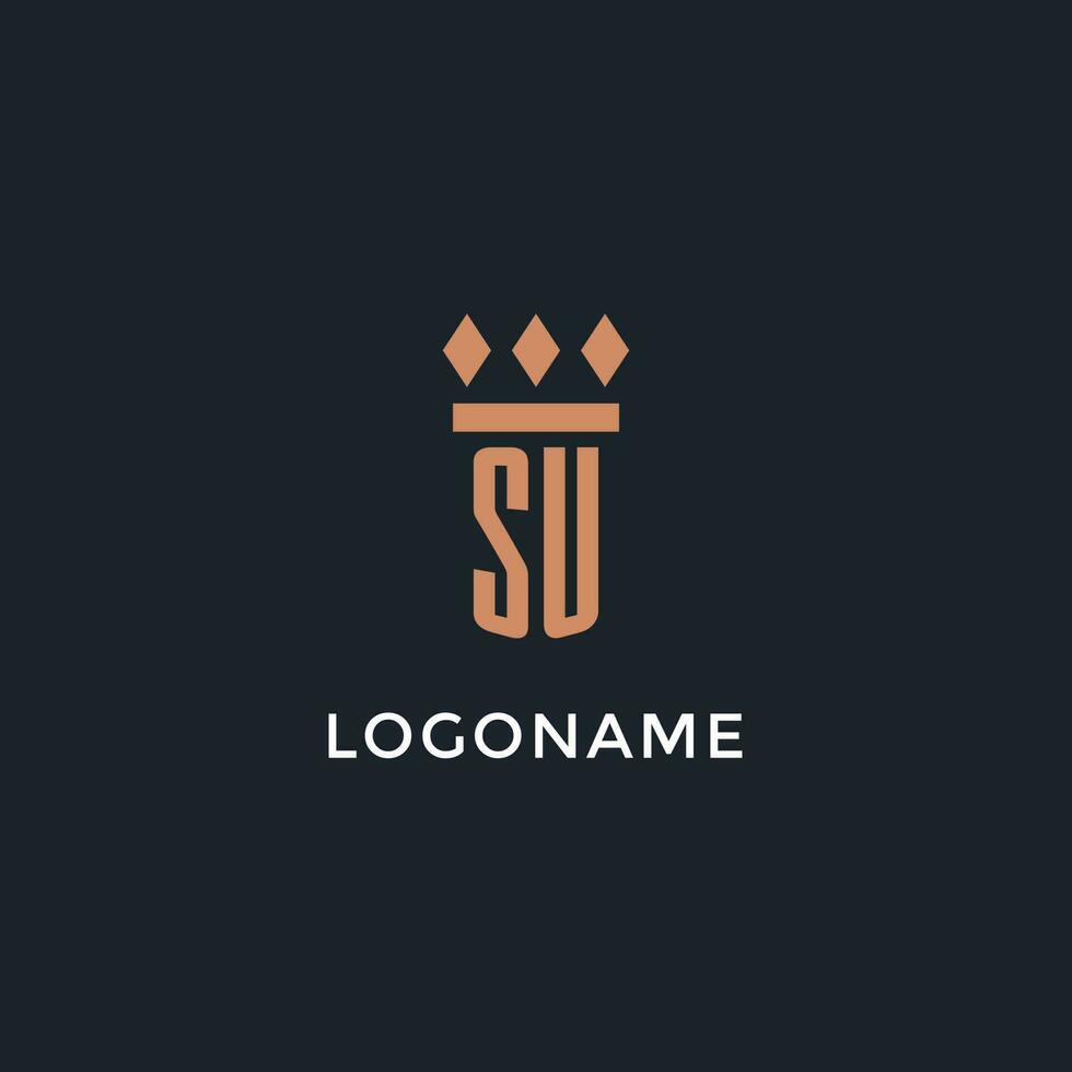 SU logo initial with pillar icon design, luxury monogram style logo for law firm and attorney vector