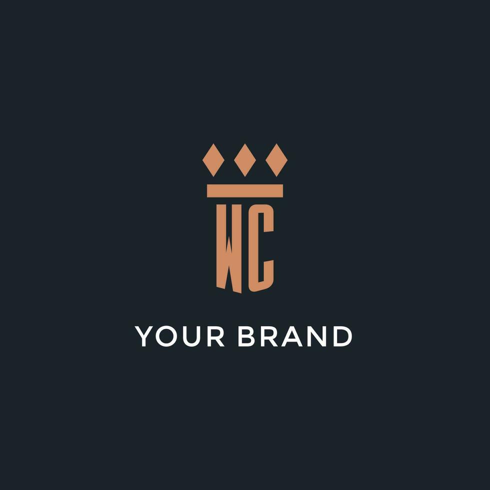 WC logo initial with pillar icon design, luxury monogram style logo for law firm and attorney vector