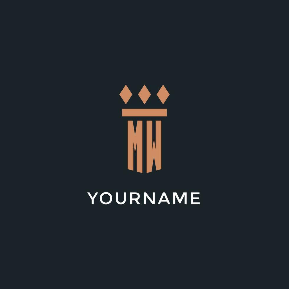 MW logo initial with pillar icon design, luxury monogram style logo for law firm and attorney vector