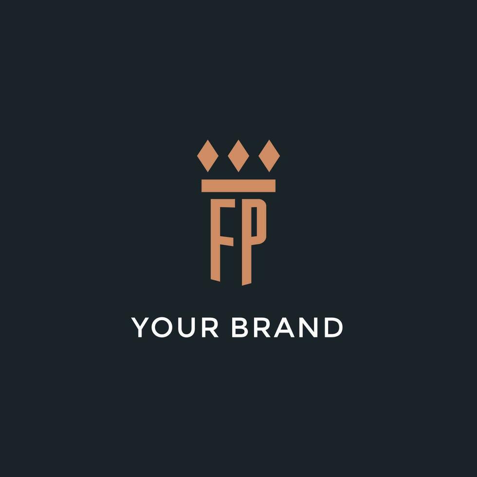 FP logo initial with pillar icon design, luxury monogram style logo for law firm and attorney vector