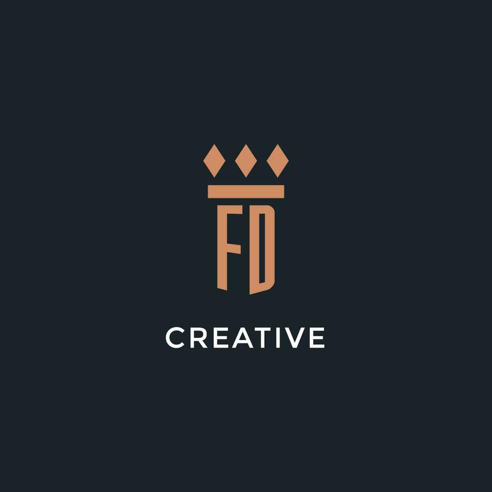 FD logo initial with pillar icon design, luxury monogram style logo for law firm and attorney vector