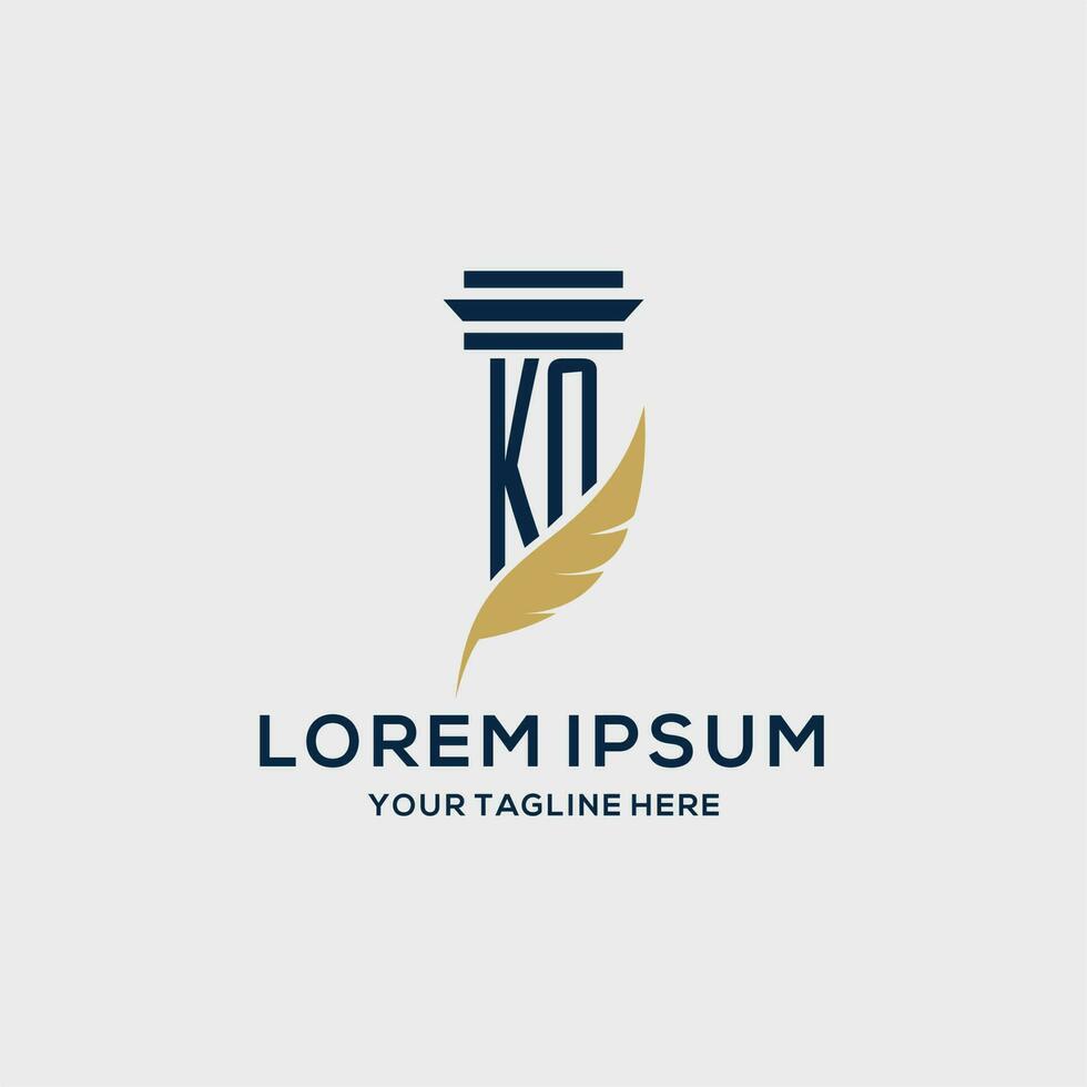 KN monogram initial logo with pillar and feather design vector