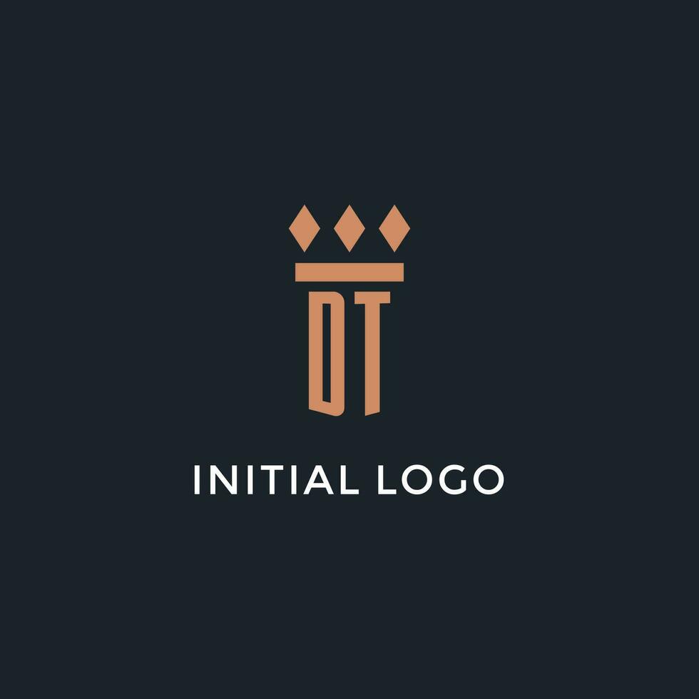 DT logo initial with pillar icon design, luxury monogram style logo for law firm and attorney vector