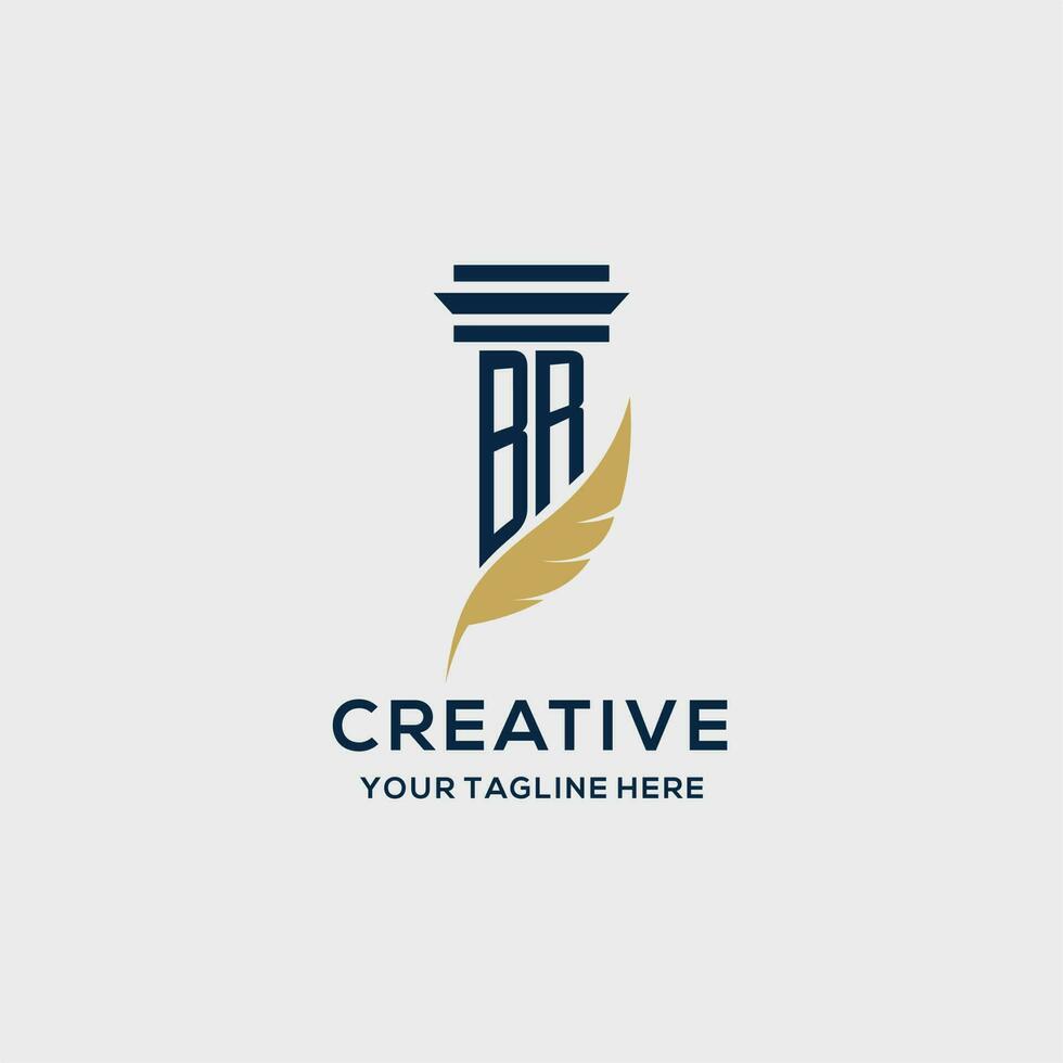 BR monogram initial logo with pillar and feather design vector