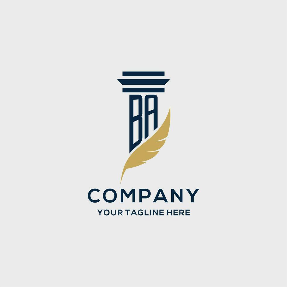 BA monogram initial logo with pillar and feather design vector