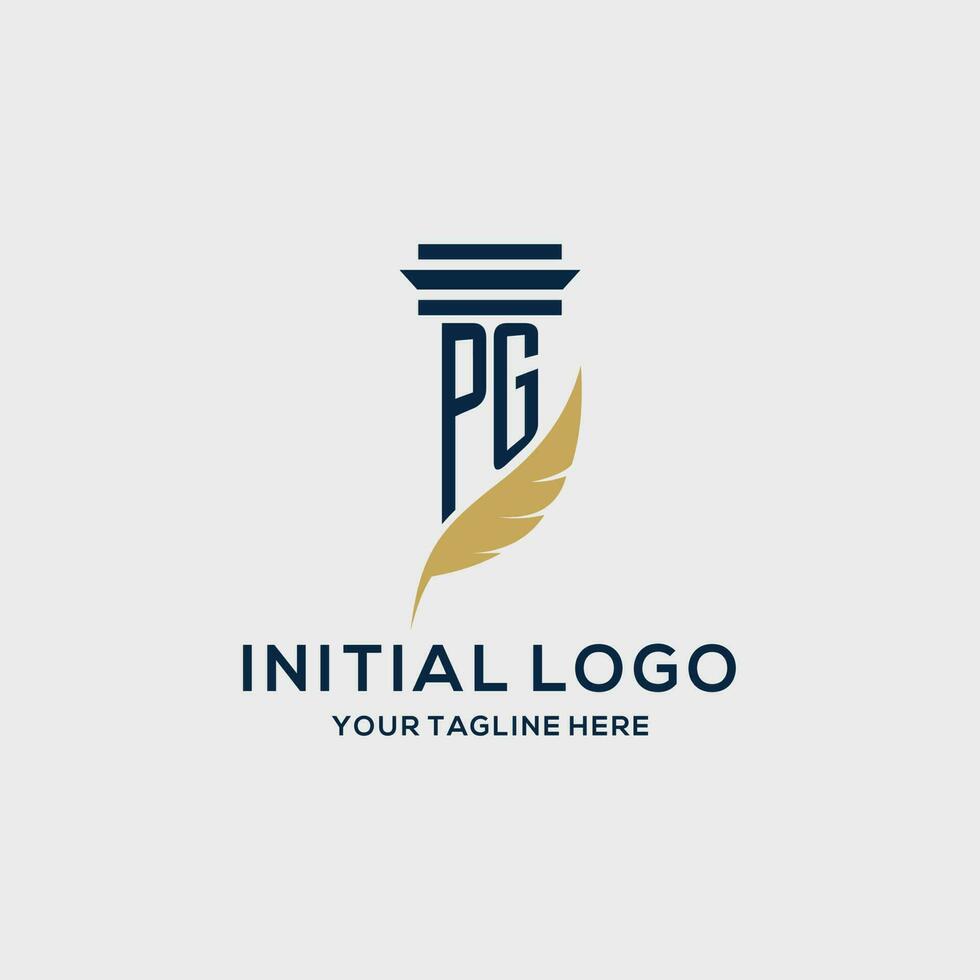 PG monogram initial logo with pillar and feather design vector