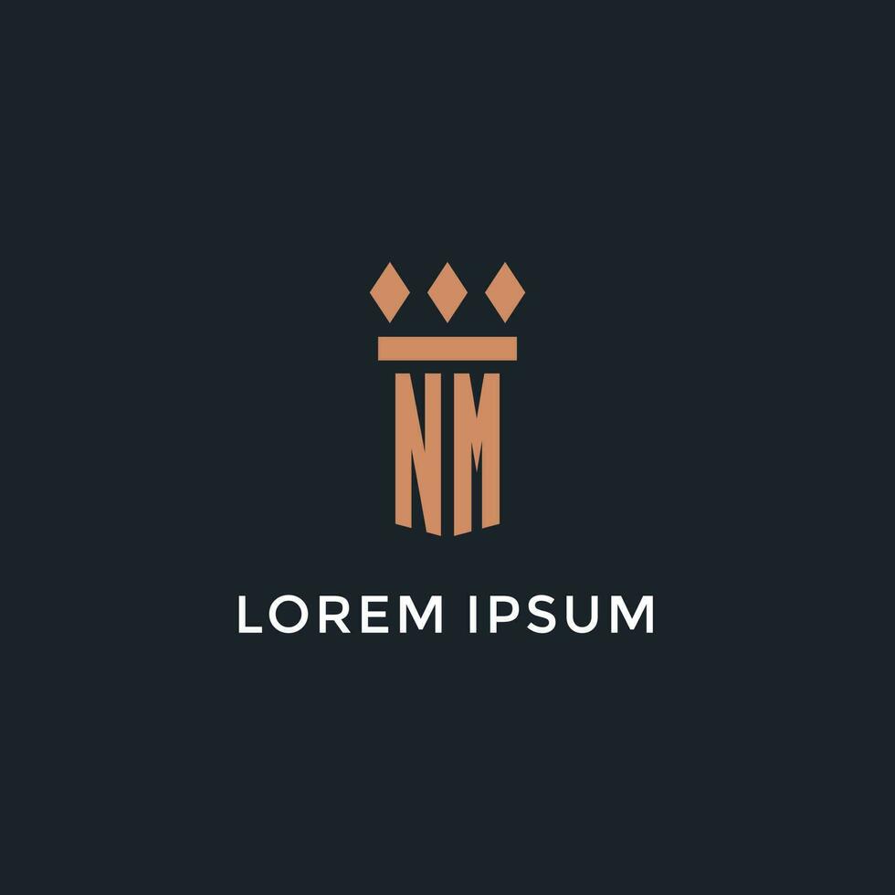 NM logo initial with pillar icon design, luxury monogram style logo for law firm and attorney vector