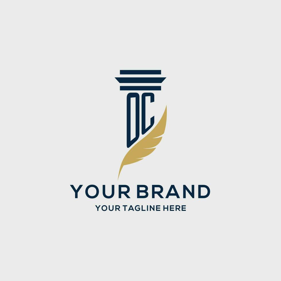 OC monogram initial logo with pillar and feather design vector