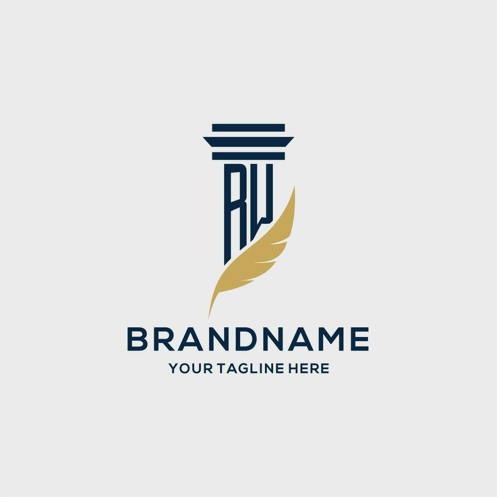 RW monogram initial logo with pillar and feather design vector