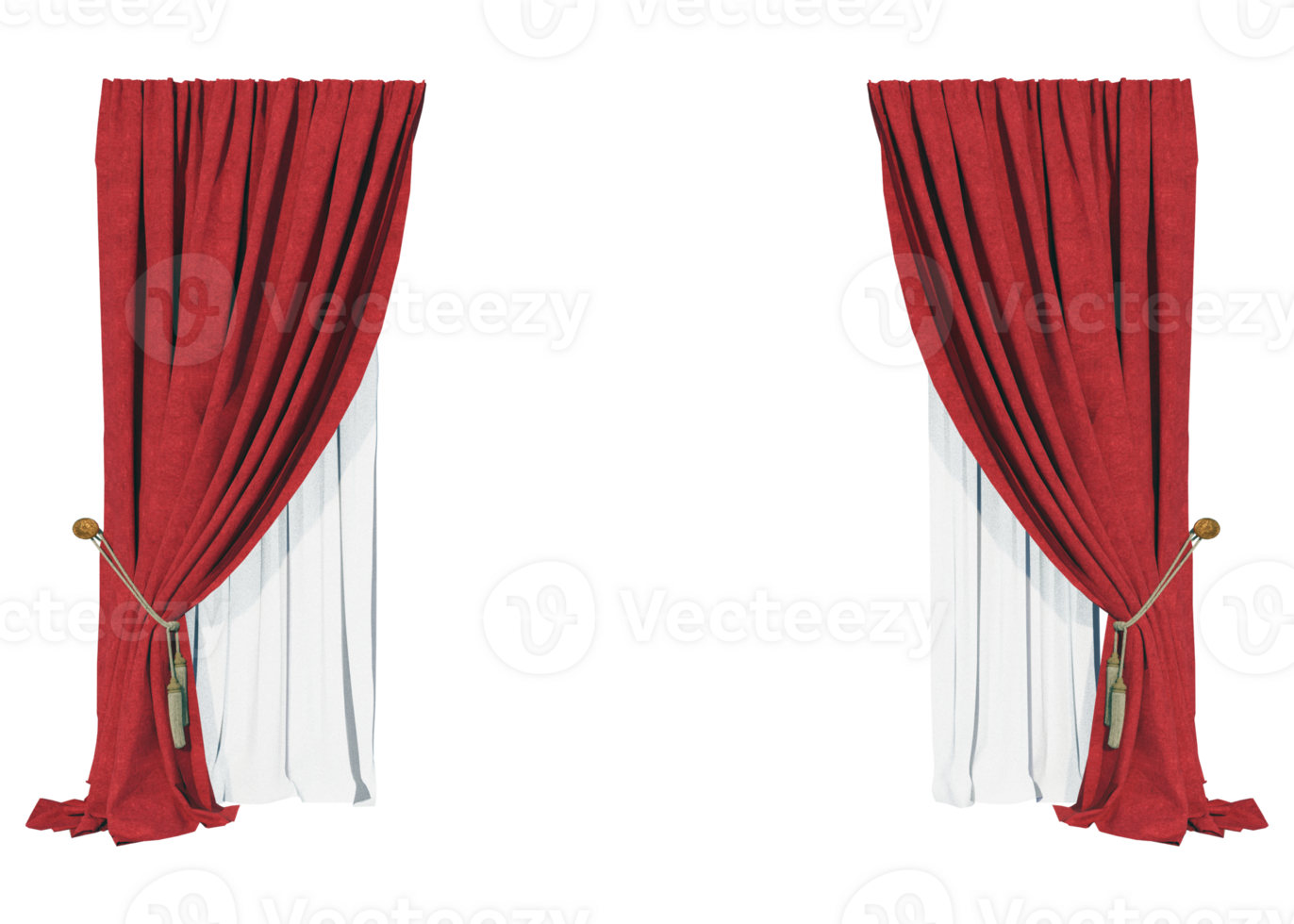 curtains red blackout with curtains sheer in PNG isolated on transparent background. with a 3D image rendering