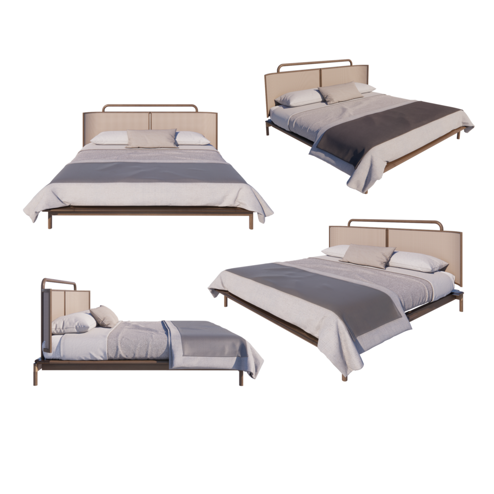 houten bed met rotan hoofdeinde 3d renderen PNG het dossier.