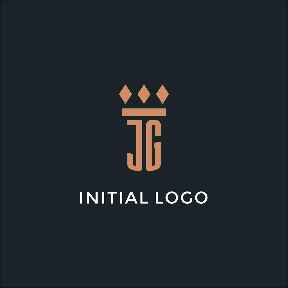 JG logo initial with pillar icon design, luxury monogram style logo for law firm and attorney vector