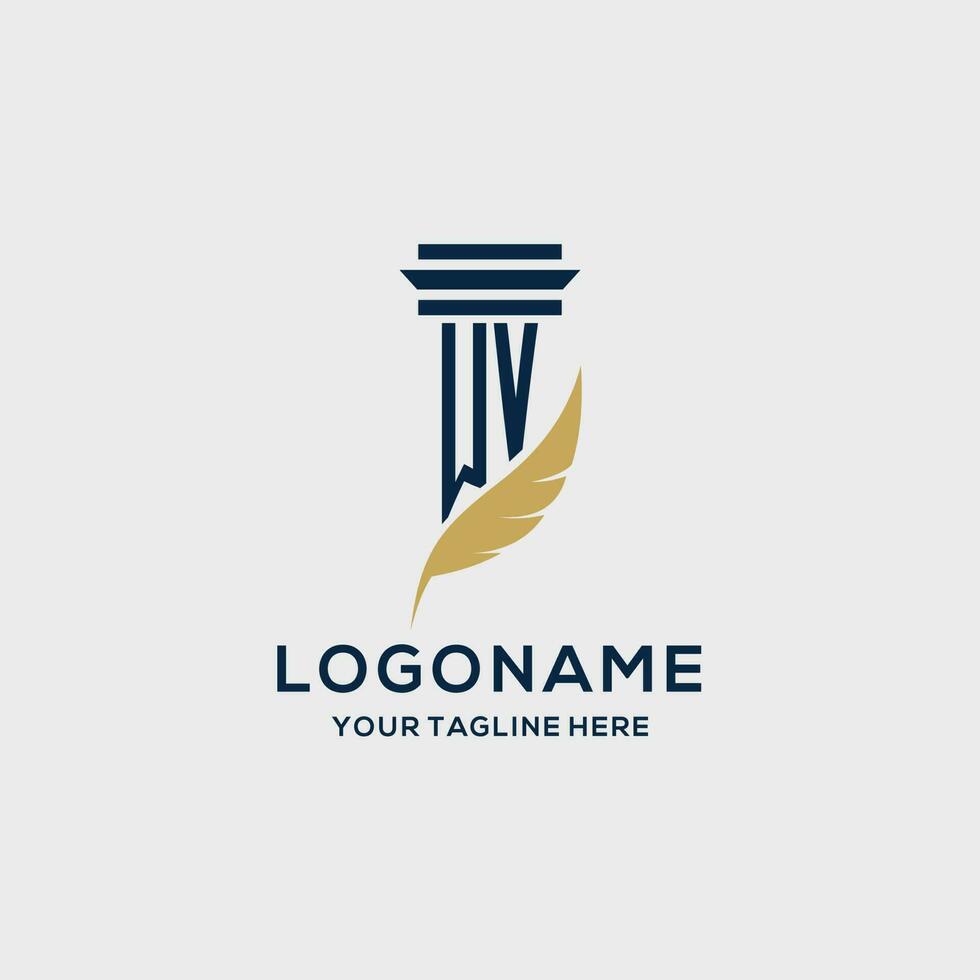 WV monogram initial logo with pillar and feather design vector