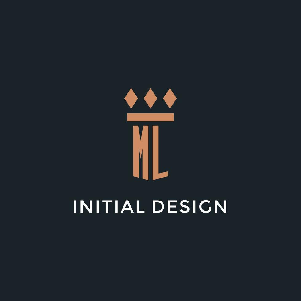 ML logo initial with pillar icon design, luxury monogram style logo for law firm and attorney vector