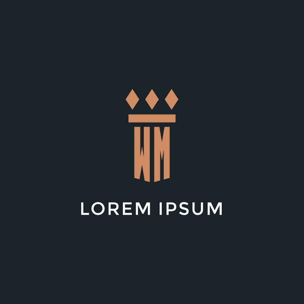 WM logo initial with pillar icon design, luxury monogram style logo for law firm and attorney vector