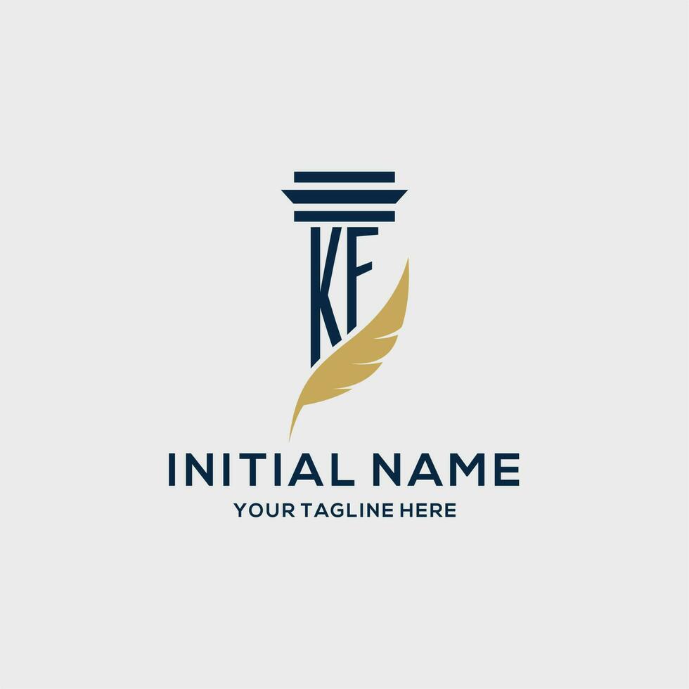 KF monogram initial logo with pillar and feather design vector