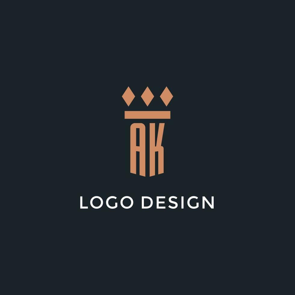 AK logo initial with pillar icon design, luxury monogram style logo for law firm and attorney vector