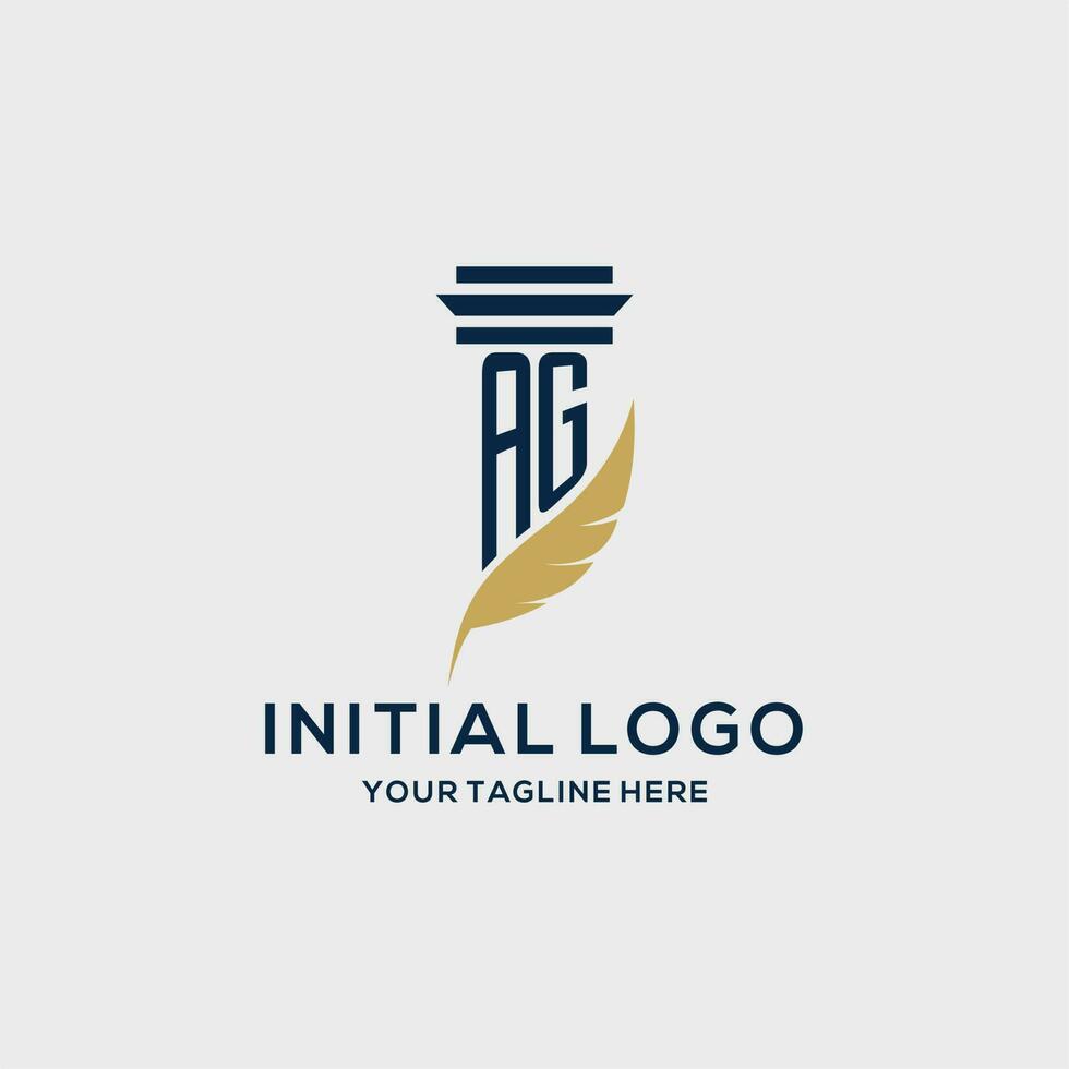 AG monogram initial logo with pillar and feather design vector