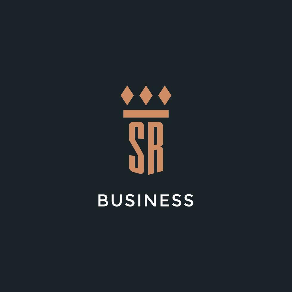 SR logo initial with pillar icon design, luxury monogram style logo for law firm and attorney vector