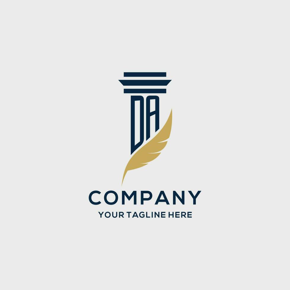 DA monogram initial logo with pillar and feather design vector