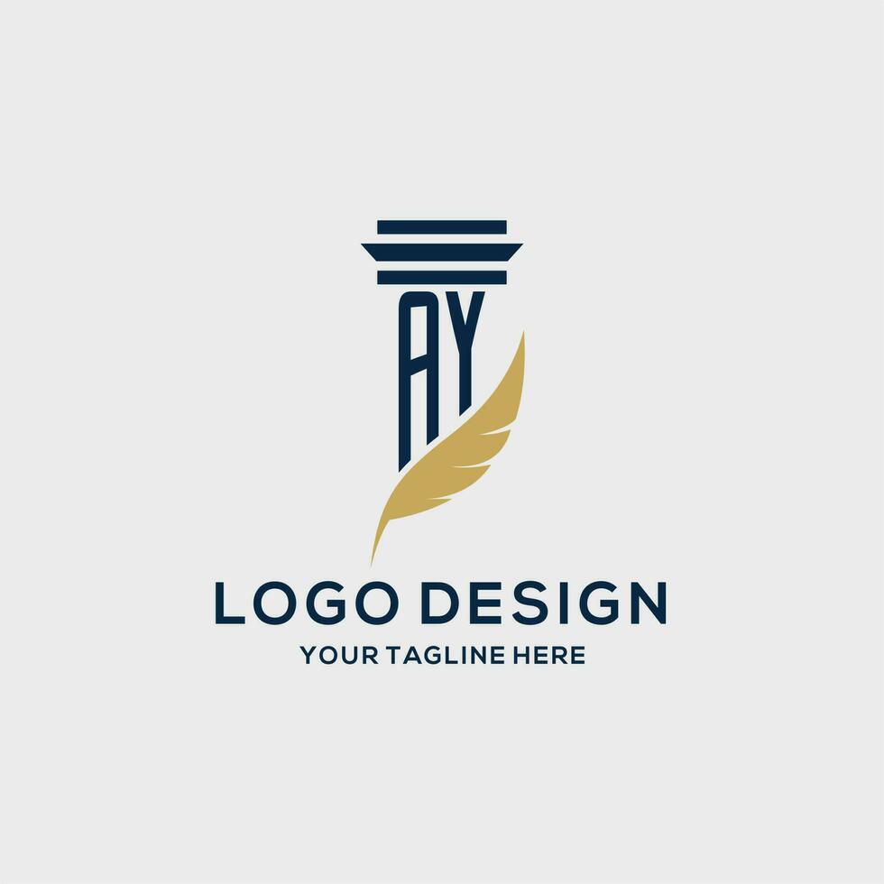 AY monogram initial logo with pillar and feather design vector