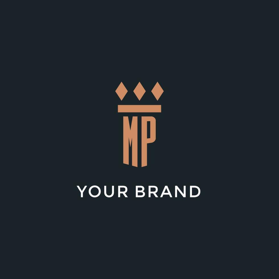 MP logo initial with pillar icon design, luxury monogram style logo for law firm and attorney vector
