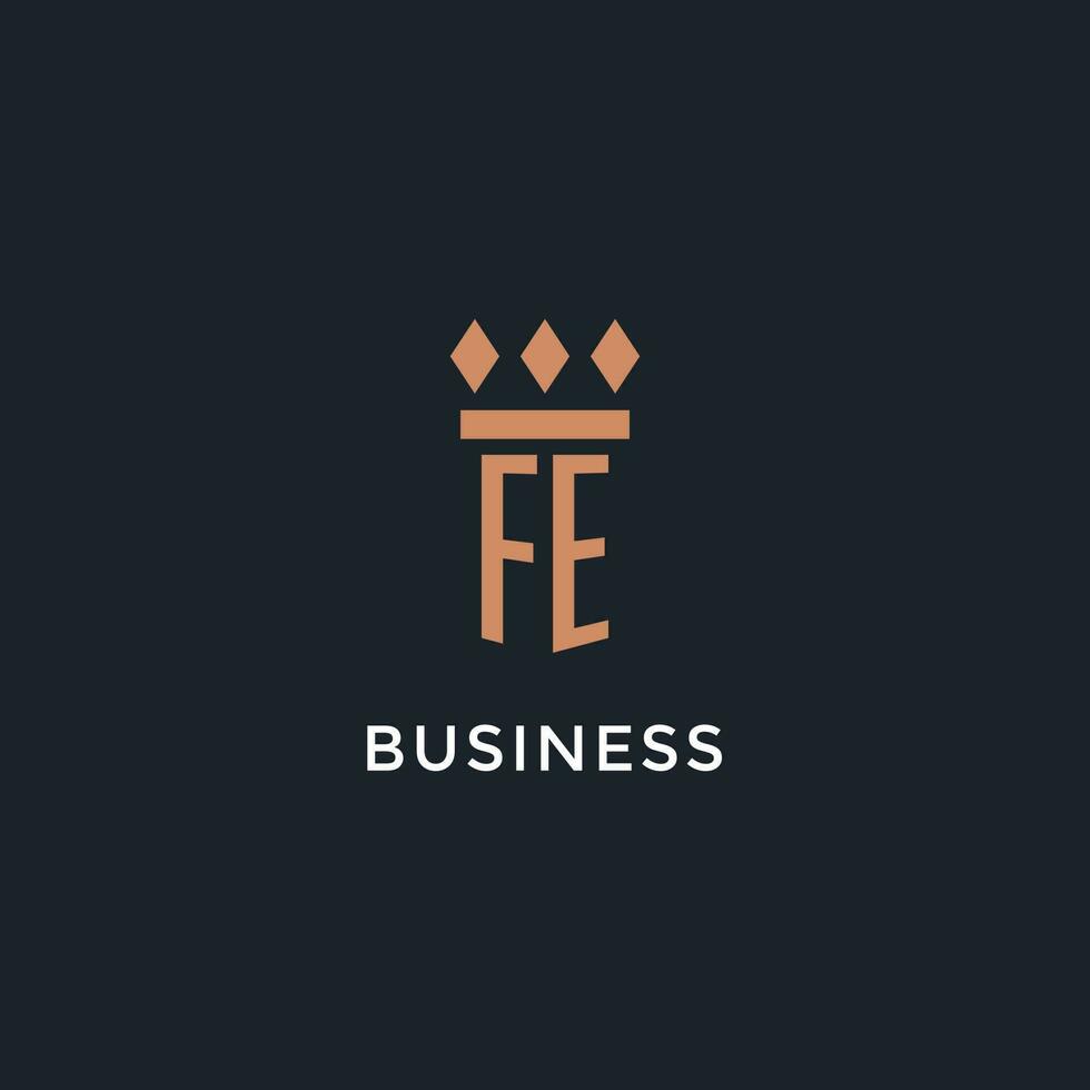 FE logo initial with pillar icon design, luxury monogram style logo for law firm and attorney vector