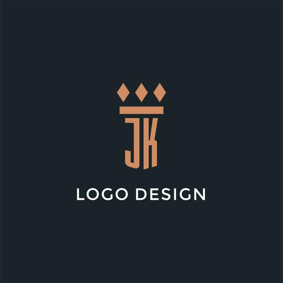 JK logo initial with pillar icon design, luxury monogram style logo for law firm and attorney vector