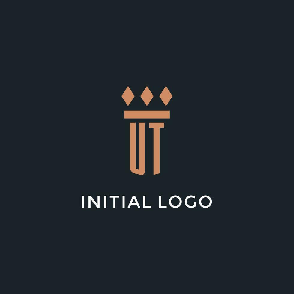 UT logo initial with pillar icon design, luxury monogram style logo for law firm and attorney vector