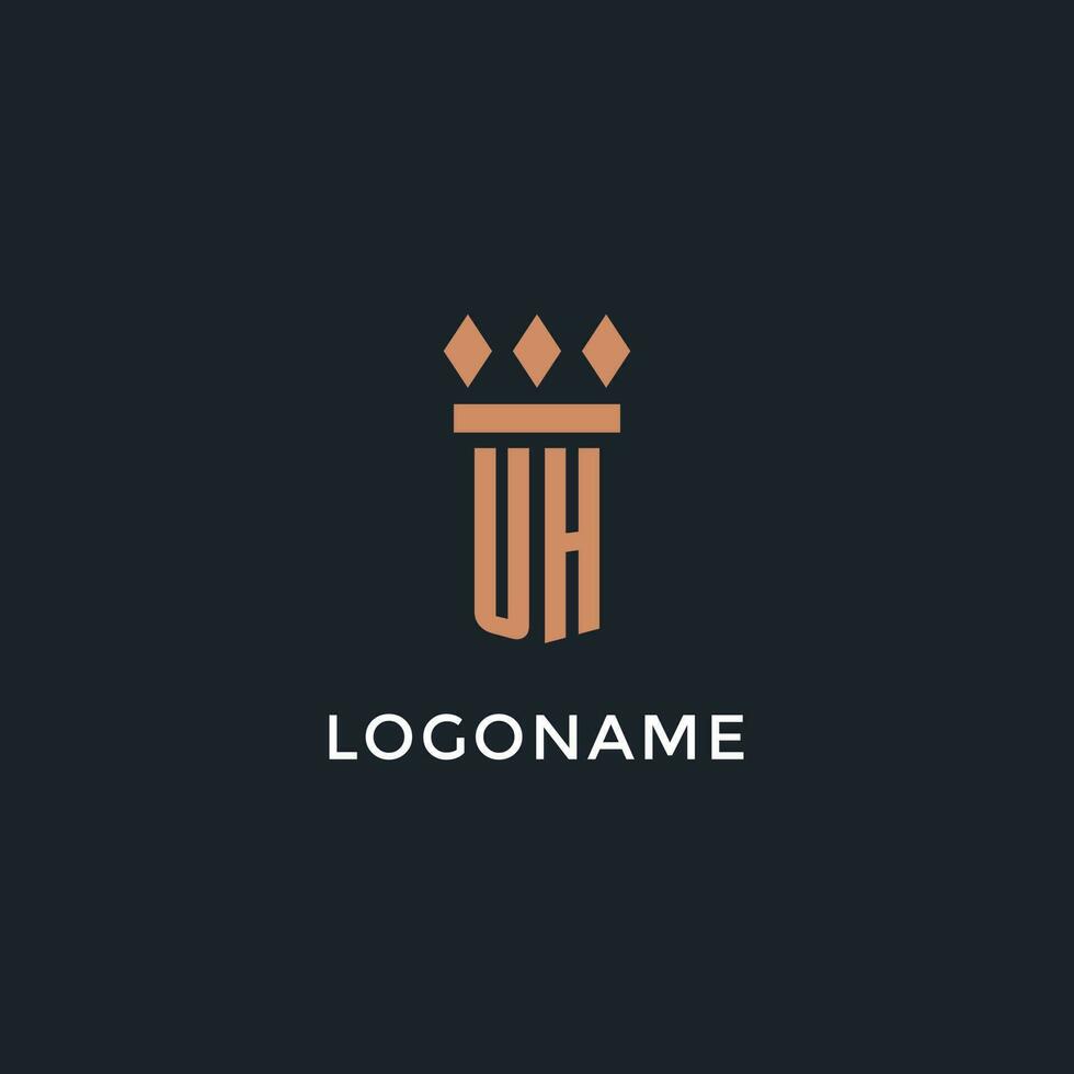 UH logo initial with pillar icon design, luxury monogram style logo for law firm and attorney vector