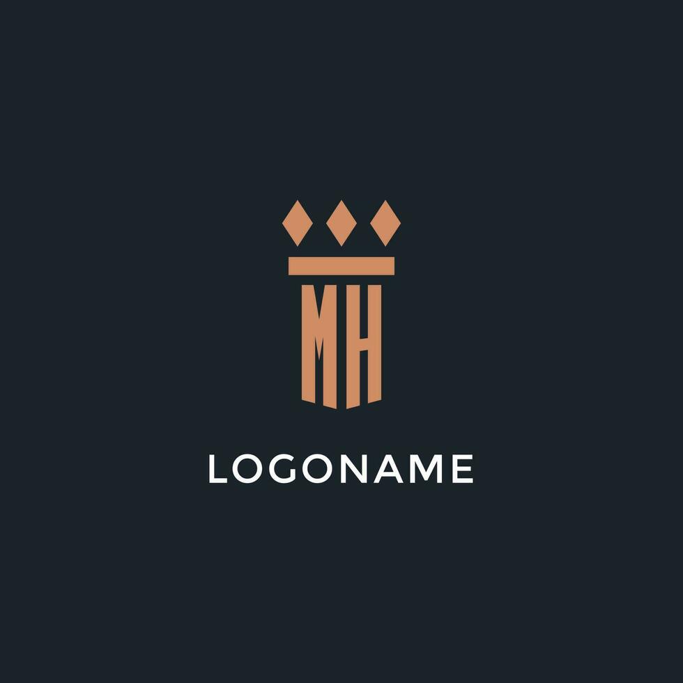MH logo initial with pillar icon design, luxury monogram style logo for law firm and attorney vector