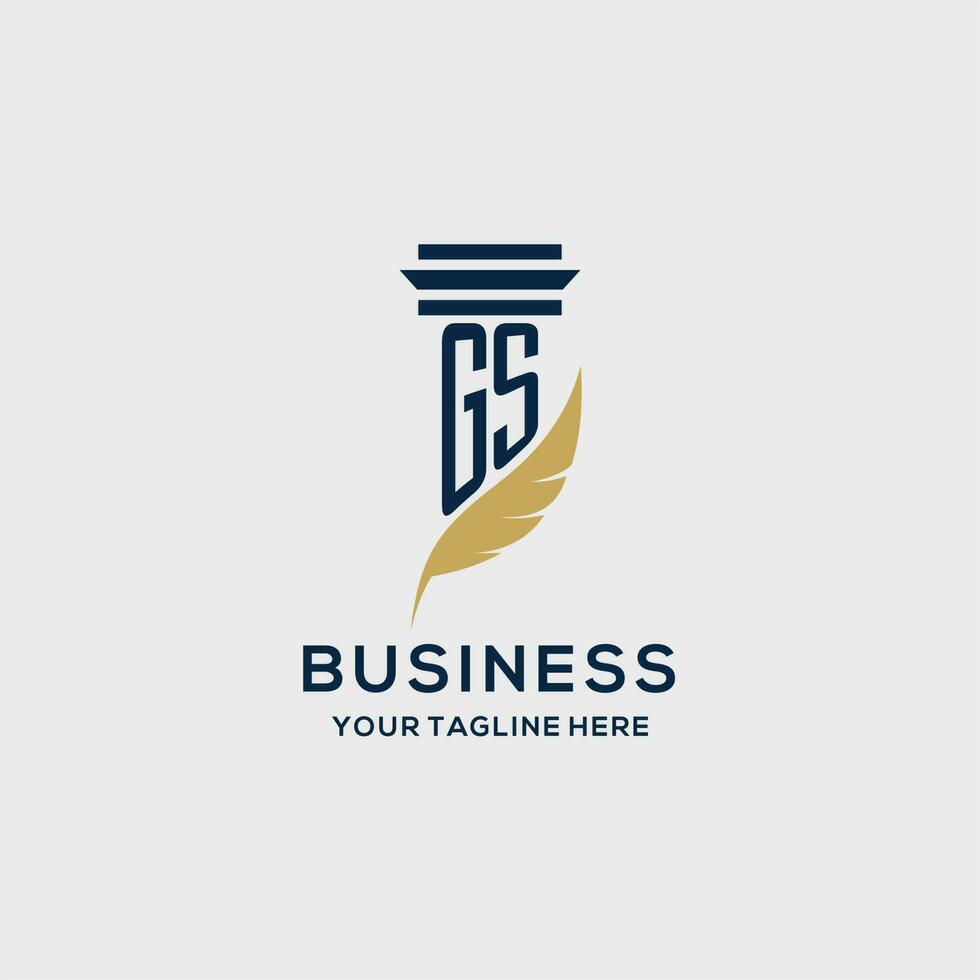 GS monogram initial logo with pillar and feather design vector