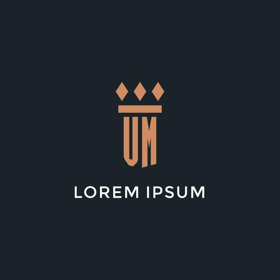 VM logo initial with pillar icon design, luxury monogram style logo for law firm and attorney vector