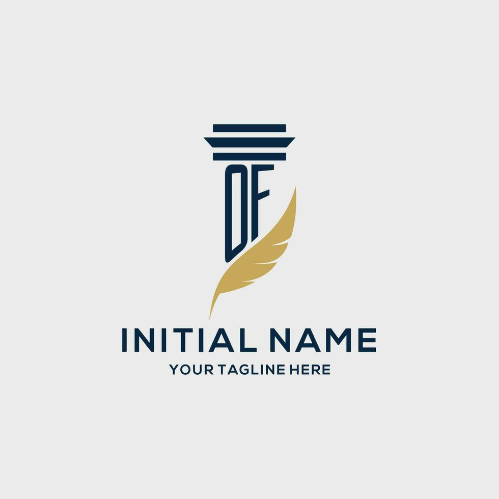 OF monogram initial logo with pillar and feather design vector