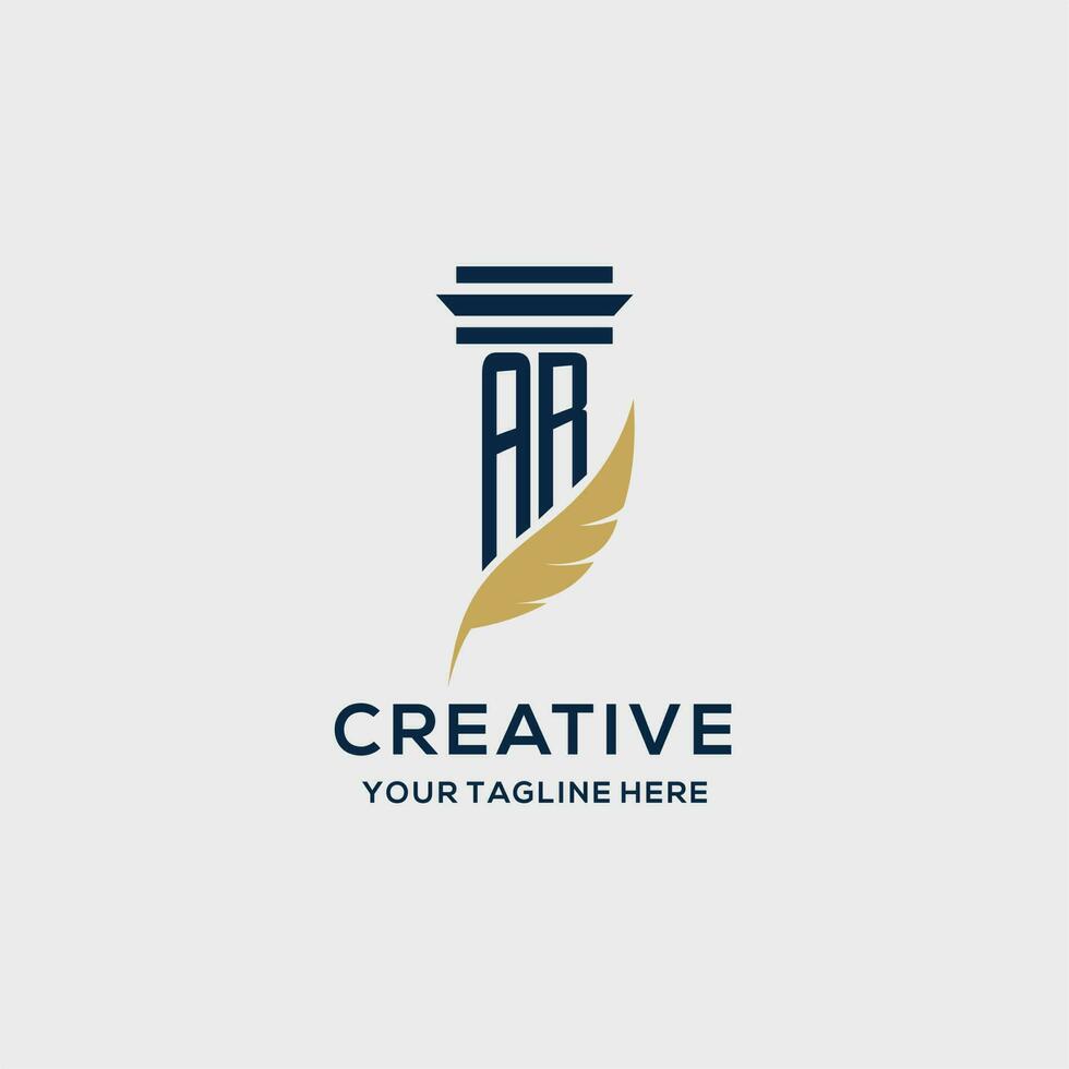 AR monogram initial logo with pillar and feather design vector