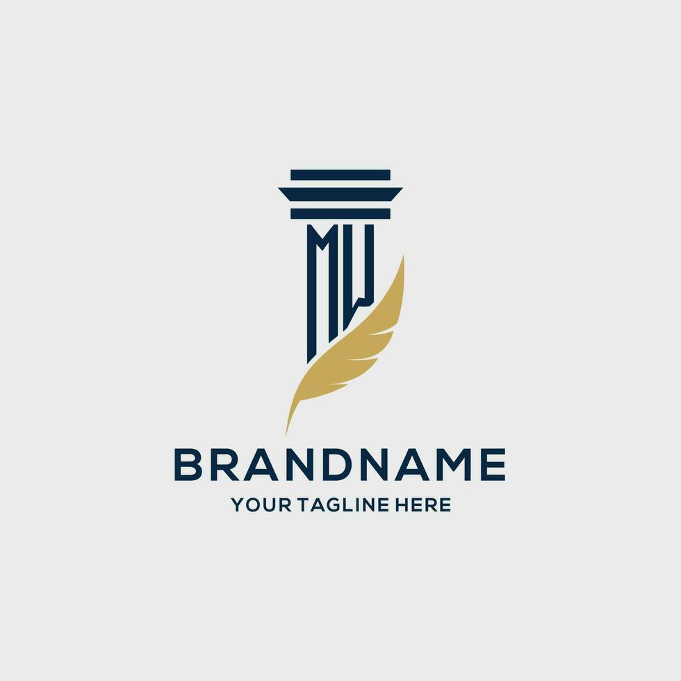 MW monogram initial logo with pillar and feather design vector