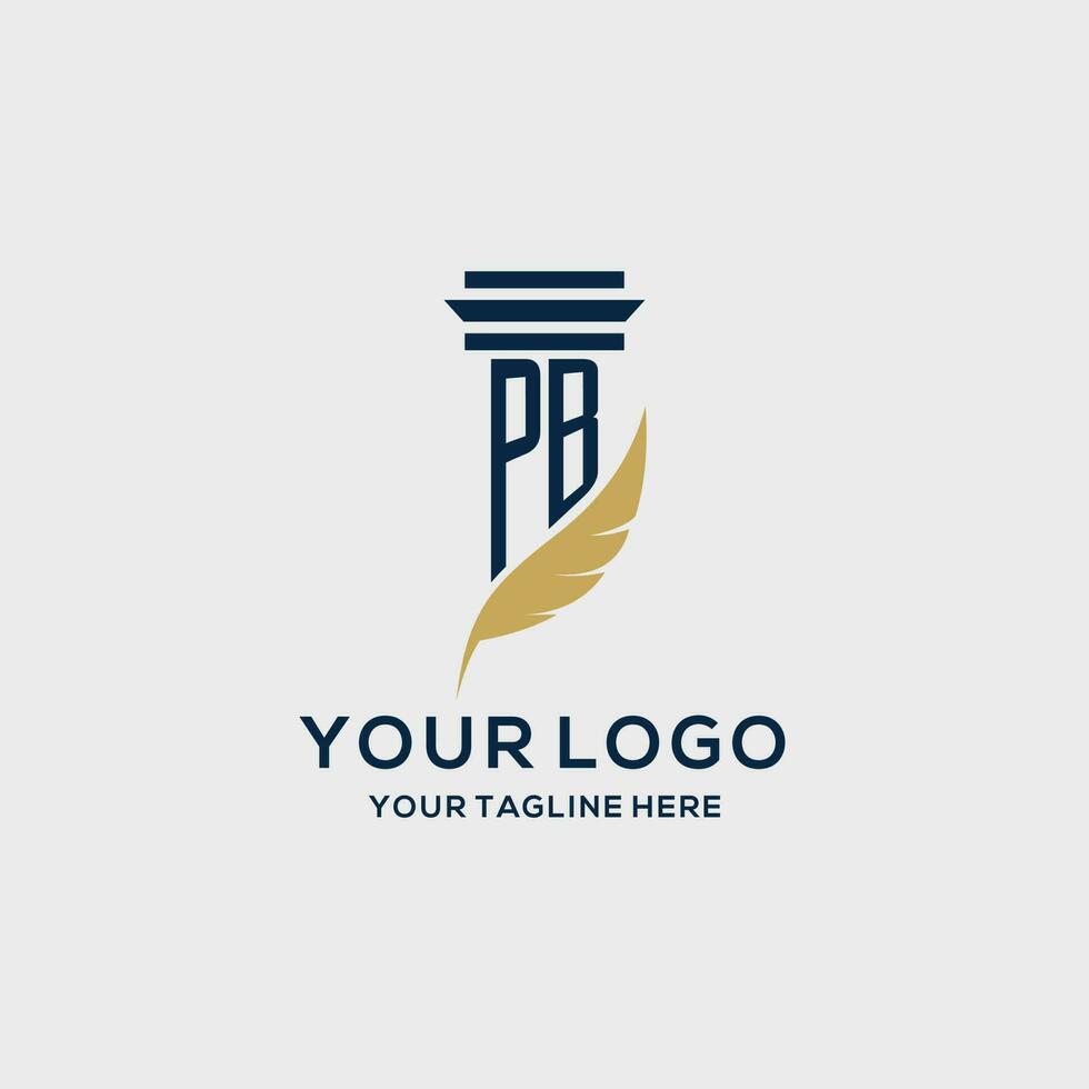 PB monogram initial logo with pillar and feather design vector