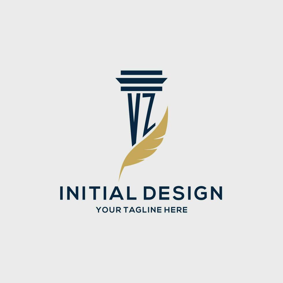 VZ monogram initial logo with pillar and feather design vector