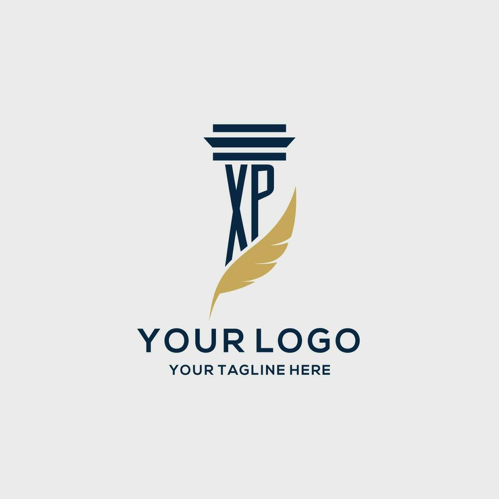 XP monogram initial logo with pillar and feather design vector