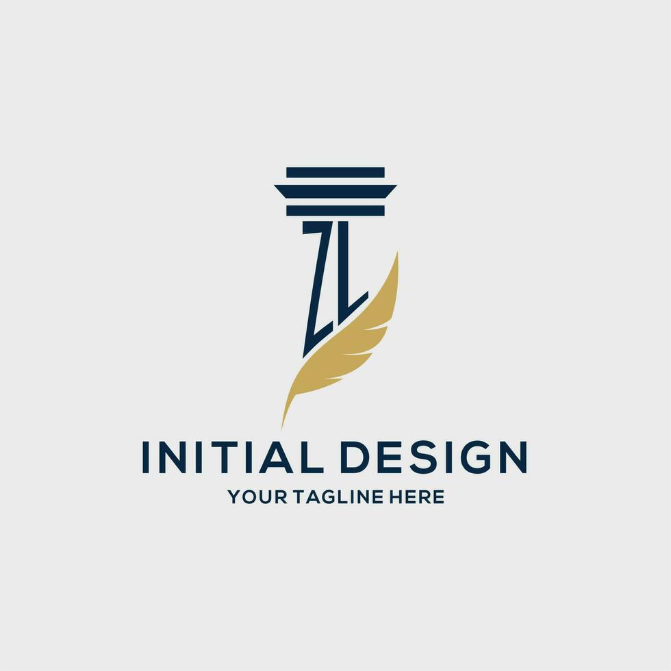 ZL monogram initial logo with pillar and feather design vector