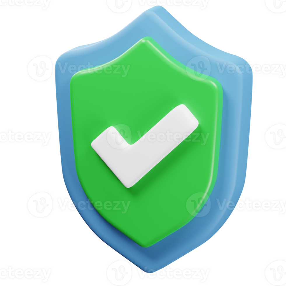 3d Shield protected icon with check. Security, guaranteed icon png