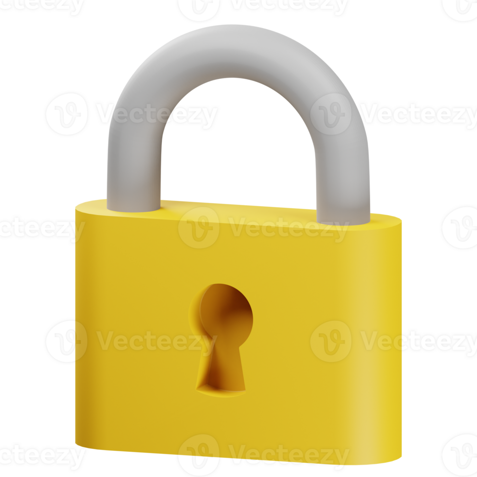 3D rendering Yellow locked padlock icon png